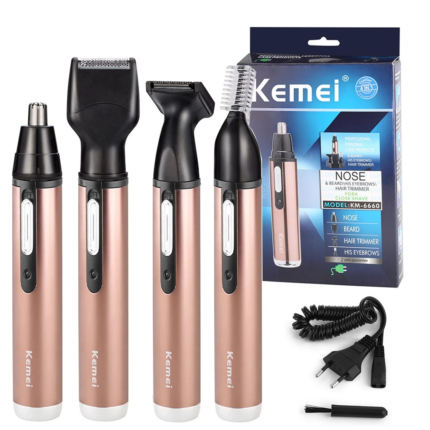 KM-6660 4in1ชาร์จ Pencukur Bulu Hidung Beard Trimer Men & Women Grooming หน้าจมูกผม Trimmer สำหรับจมูกและหู