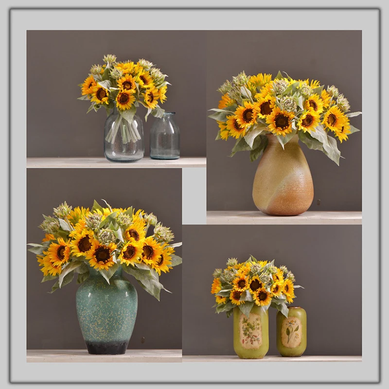 9pcs/Bouquet Silk Sunflower Artificial Flower 46Cm Real Touch Fake Plant for Wedding Decoration Flowers Home Garen Decoration