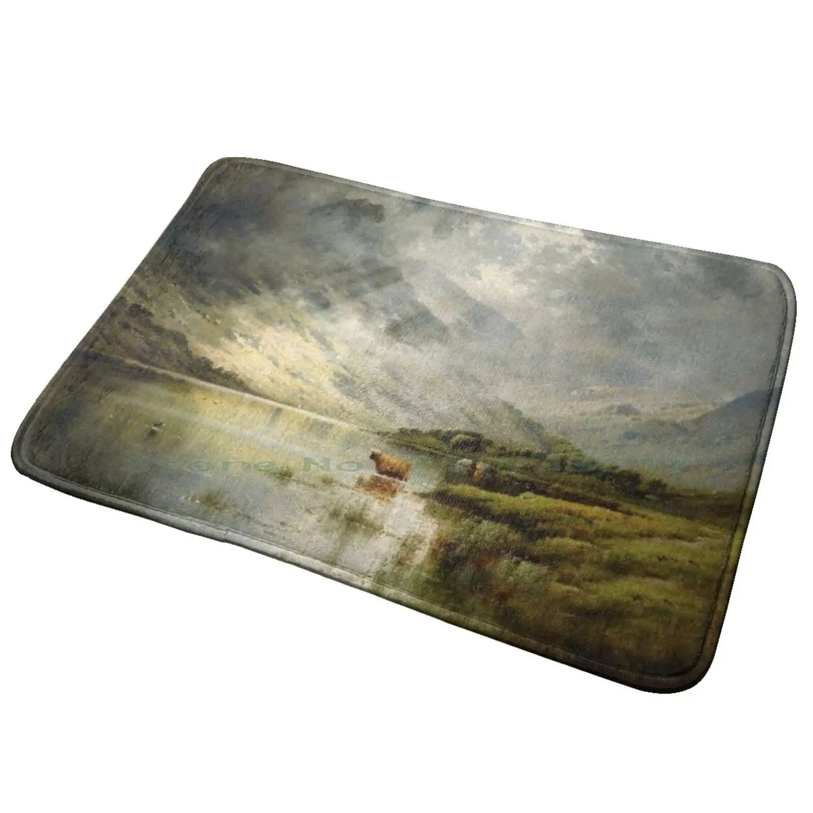 Before Landscape With Cows Cattle By Lake , Oil Based Paint Entrance Door Mat Bath Mat Rug William Morris Hd Snakeshead Pattern