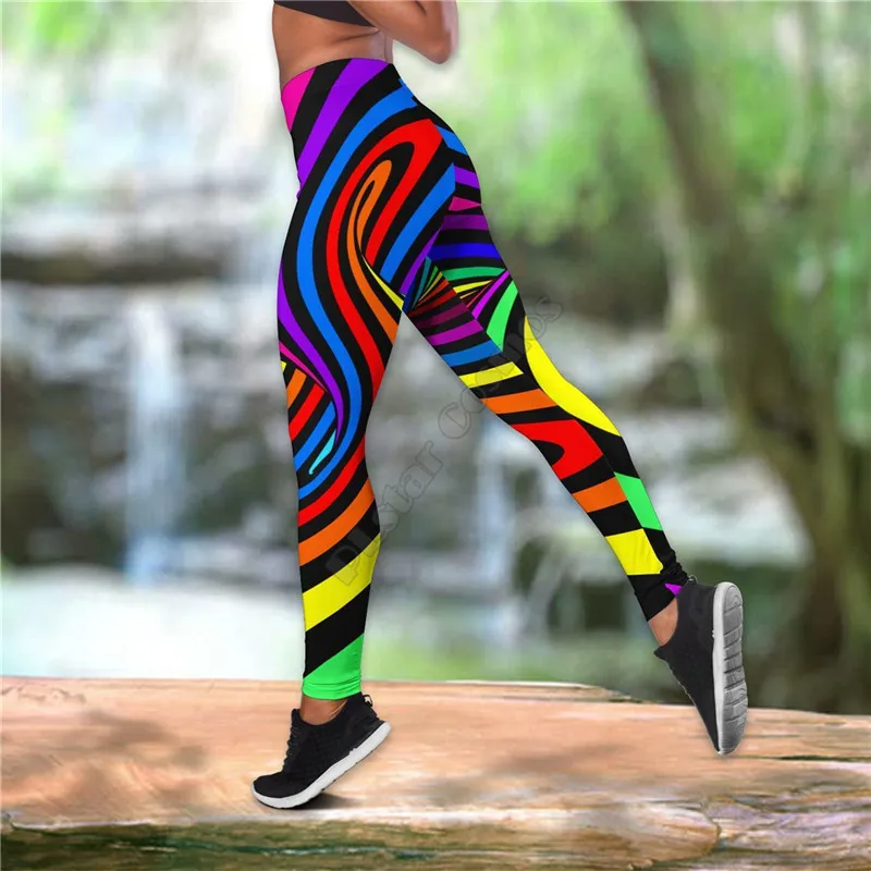 Colorful Hippie Dragon Combo Outfit Leggings and Hollow out Tank Top Suit Sexy Yoga Fitness Soft Legging Summer Women For Girl