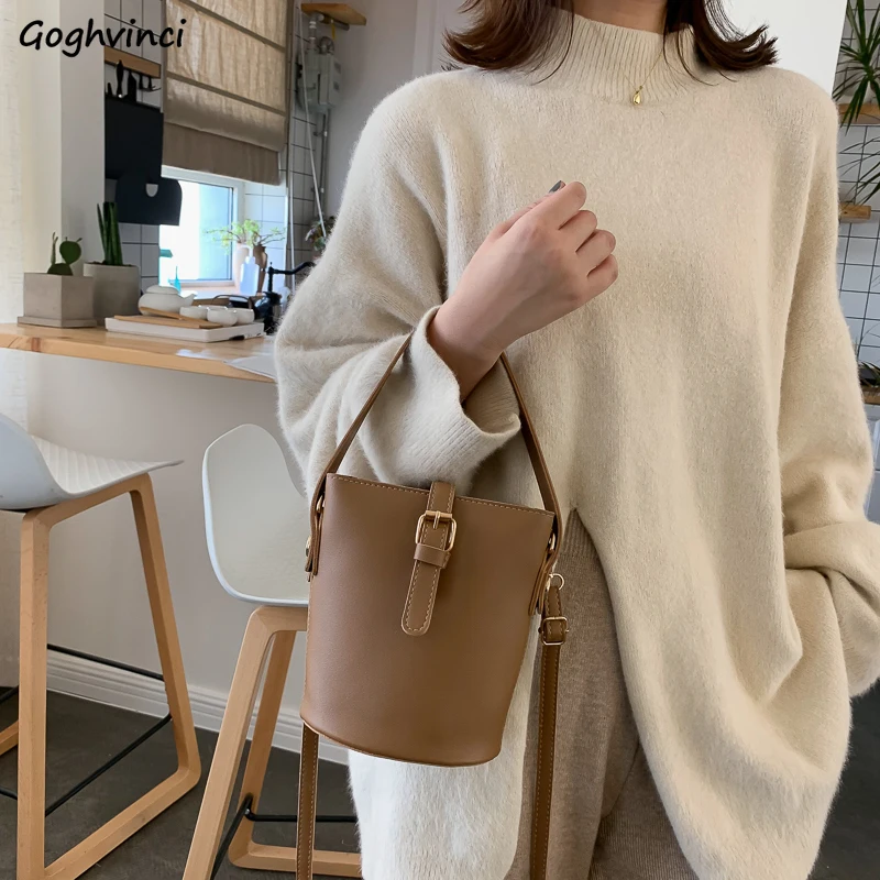 Women Crossbody Bags Bucket Solid Color Ladies Luxury Design Zipper Vintage Handbags New Simple Popular Korean Style Mujer Bolsa