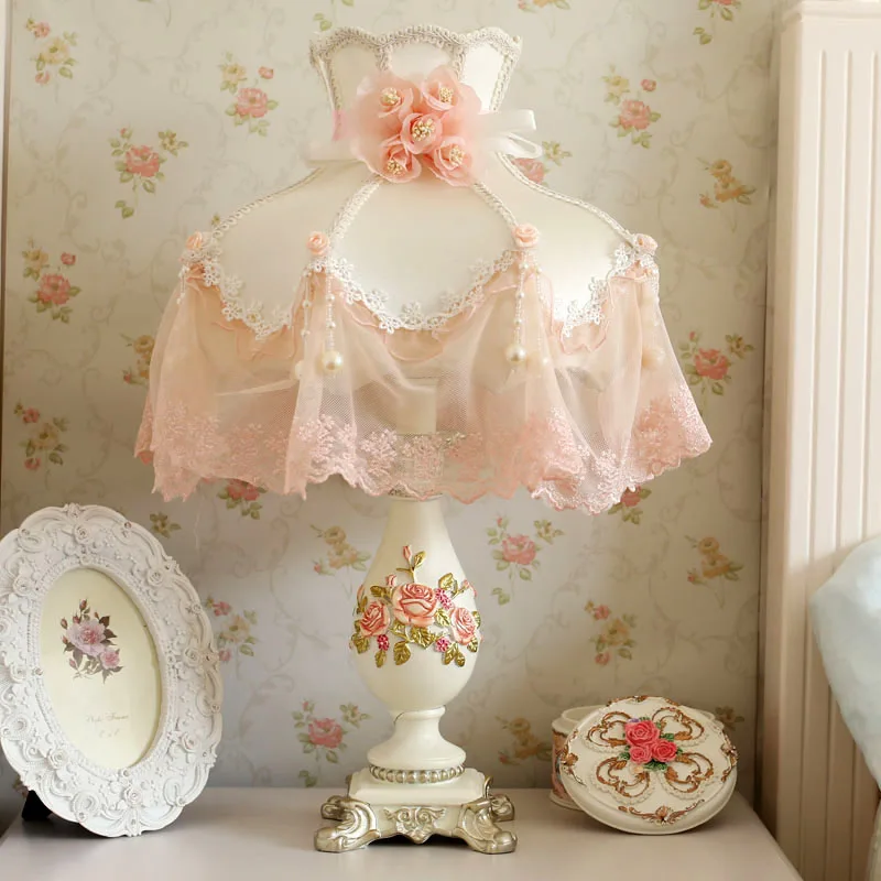 European palace lace fabric art table lamps Romantic classic maid lovely dimmer switch resin lamps bedside&foyer&bedroom SFY002
