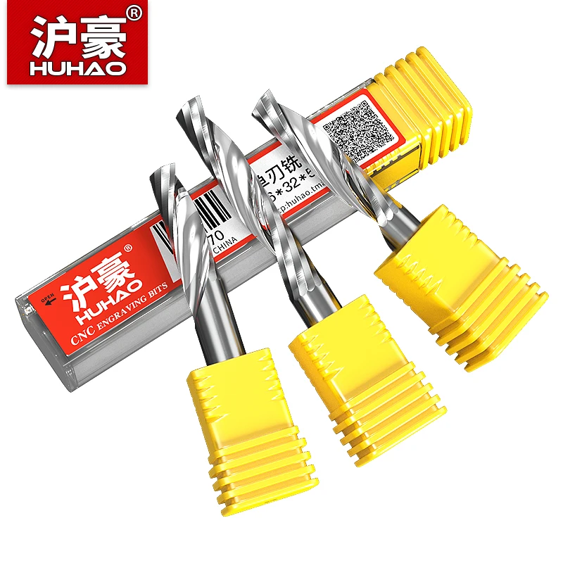 HuHao 1pc 5mm 8mm Carbide Single Flute Spiral Endmill Router Bit For Acrylic MDF Wood Milling Cutter CNC Engraving Machine Tools