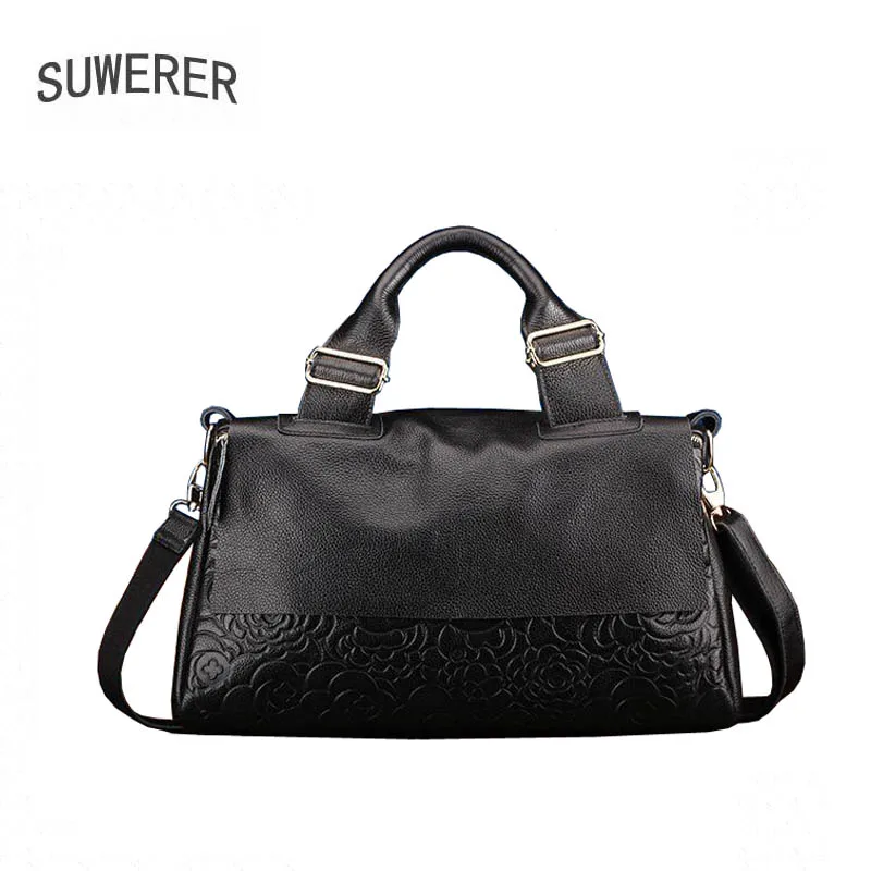 SUWERER 2020 New Women Genuine Leather bag Fashion soft leather Luxury handbag women famous brand tote bag cowhide Embossing bag