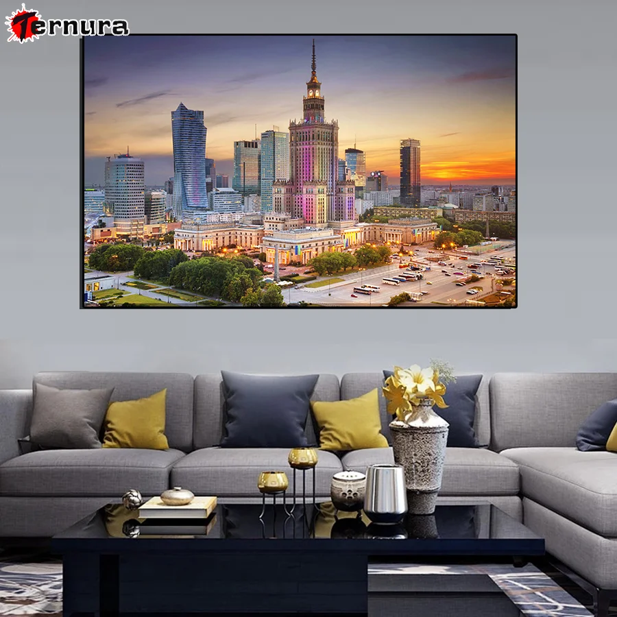 DIY Diamond Painting Cross Stitch Kits High-rise roads in Warsaw Poland Home Decor Diamond Embroidery 5D Needlework Rhinestones