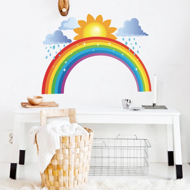 Regenbogen-Wolken, Regen, Sonne, Wandaufkleber, Heimdekoration für Baby- und Kinderzimmer, Schlafzimmer-Dekoration, Cartoon-Tapete, selbstklebende Aufkleber – Detail 3