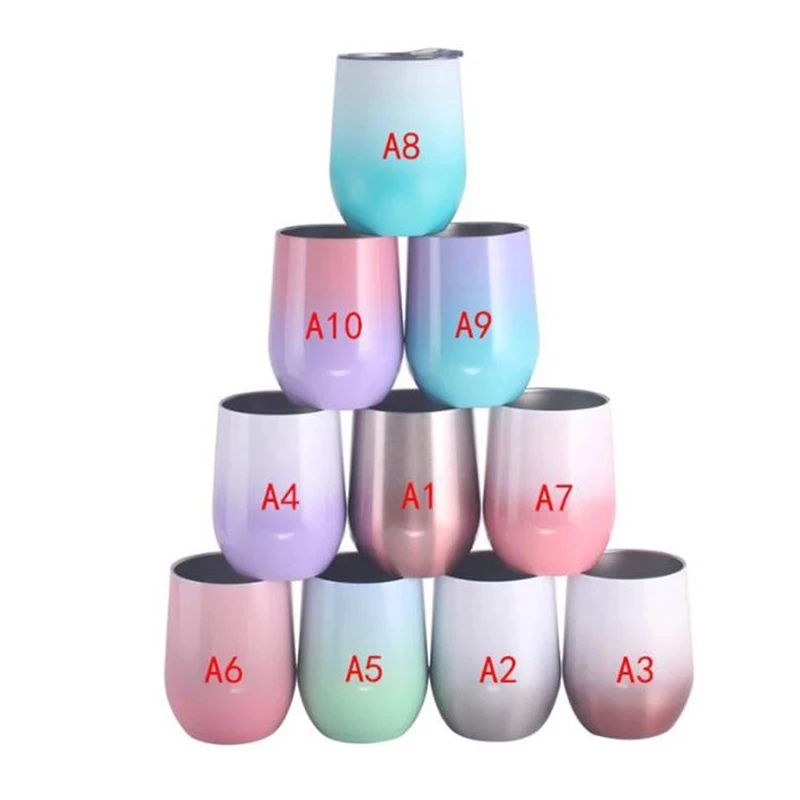 Wholesale 12oz Wine Tumbler With Lids Stainless Steel Ombre Color Egg Shaped Mug Double Walled Insulated Vacuum For Wedding