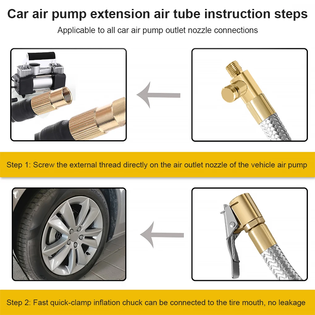 Manguera de tubo inflable para neumáticos de coche, inflador de aire, conexión de tubo de inflado rápido, Portabrocas de bloqueo de aire para