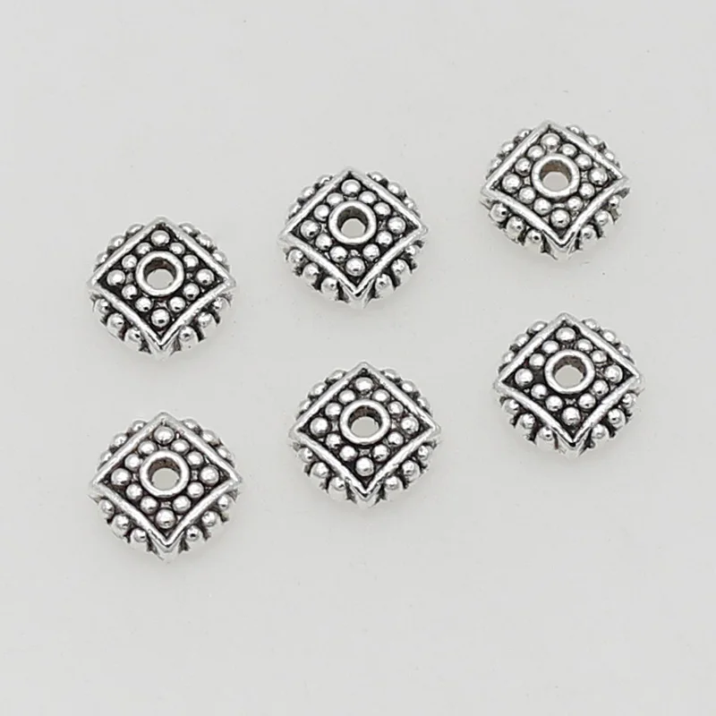 100pcs/Lot Ethnic Geometry Dots Bead Caps Base 8mm Antique Silver Tone Tassel Caps Beaded Trays Spacer DIY Jewelry Findings