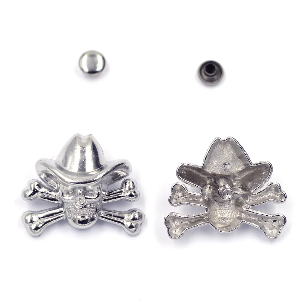 

5Sets Silver Tone Garment Rivets Skeleton Skull Crossbone Hat Studs Spots Belt Bag Shoes Clothes Crafts Sewing Hardware 29x24mm