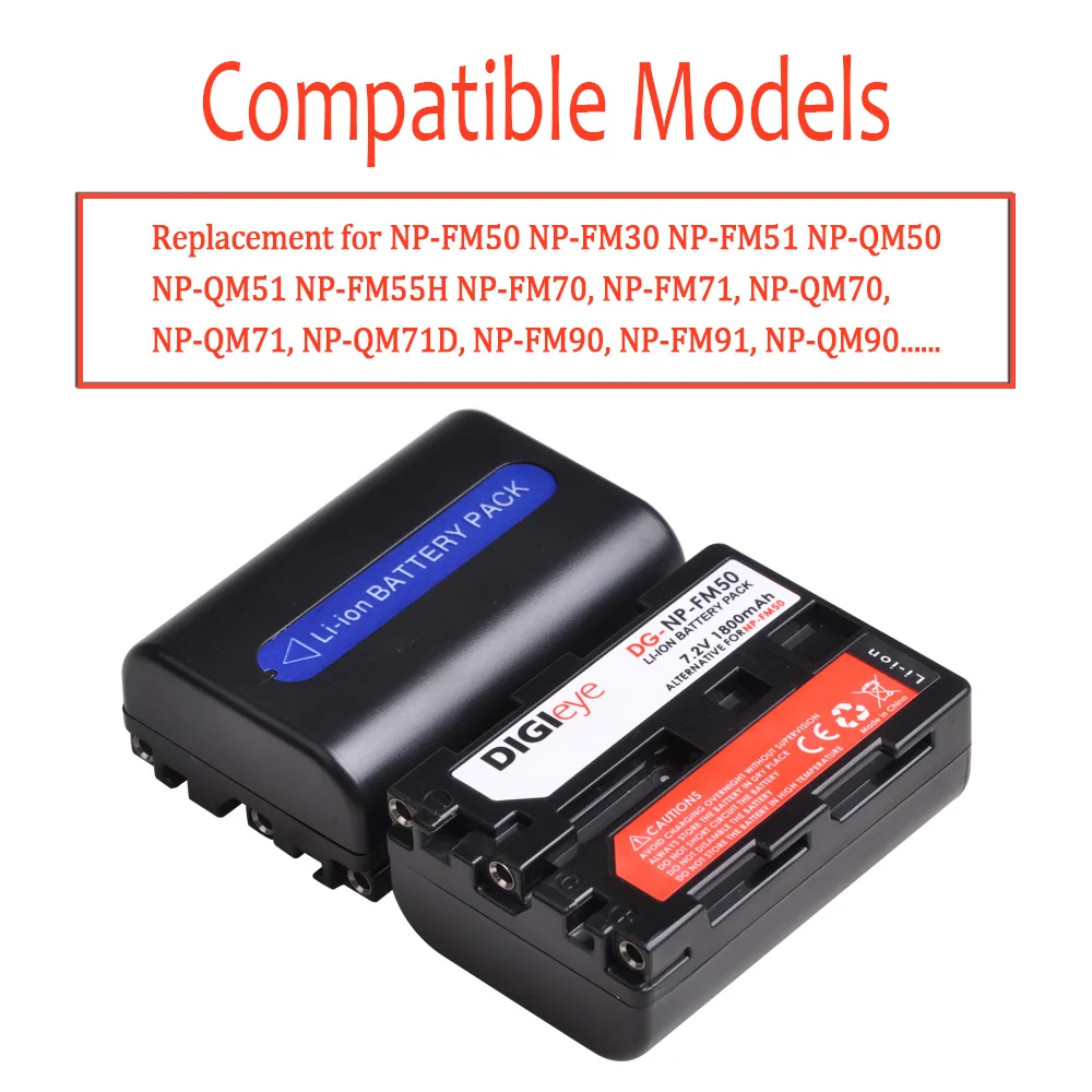 1800mAh NP-FM50 NPFM50 NP-FM55H Batteries for Sony NP-FM30 NP-FM51 NP-QM50 NP-FM55H DSLR-A100 HDR-HC1 DCR-TRV280