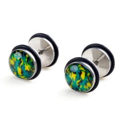 2Pcs Oil Drip Fashion Stud Earrings Ear Plugs Cheater Fake Expander Ear Stretcher Piercing Stainless Steel Body Jewelry