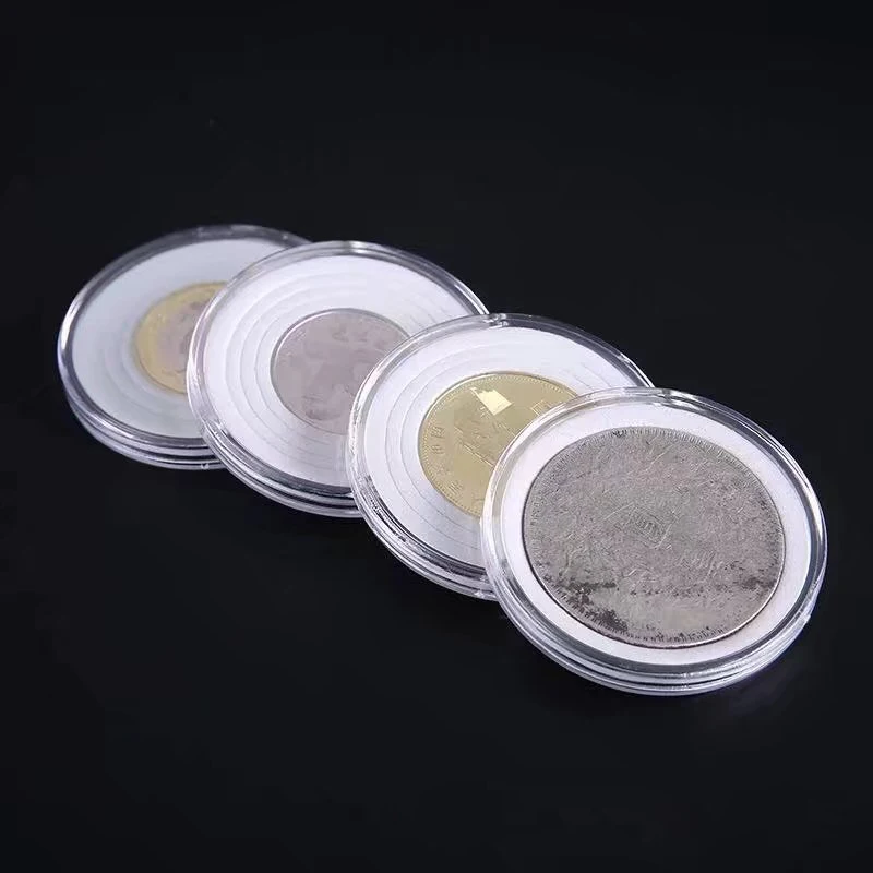 Adjustable 20Pcs 45mm Round Cases Coin Storage Capsules Holder With Pads Plastic Coin Bag Protect Collections Home Storage