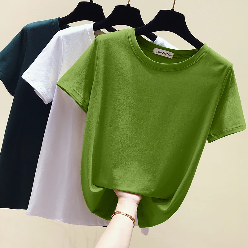 T Shirt Women 2021 Summer Top Shirts Short sleeve Tshirt Candy Color  Female T-Shirt Women's Tops Cotton Tee Shirt Fashion Femme