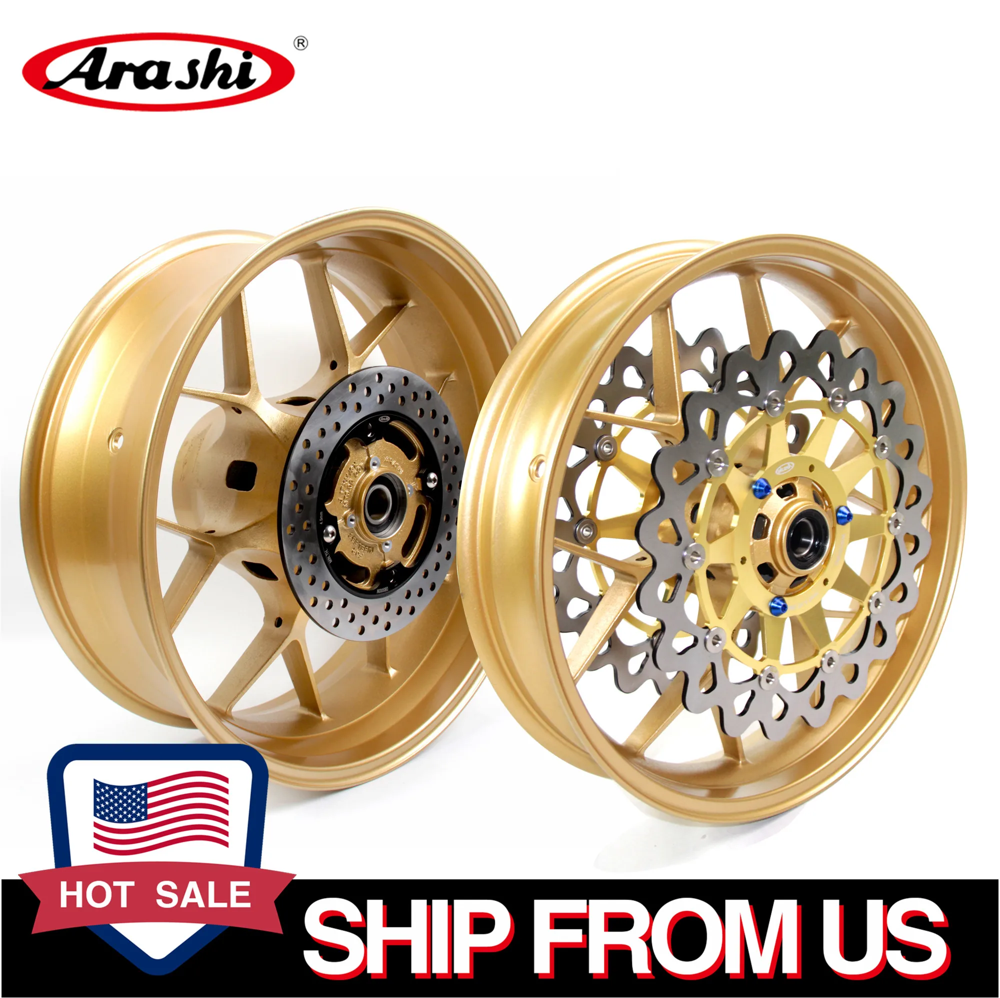 

Arashi CBR1000RR Wheel Rim Rear Rims For Honda CBR 1000 RR 1000RR 2006-2016 Front Rear Brake Disc 2007 2008 2009 2010 GOLD 16 15