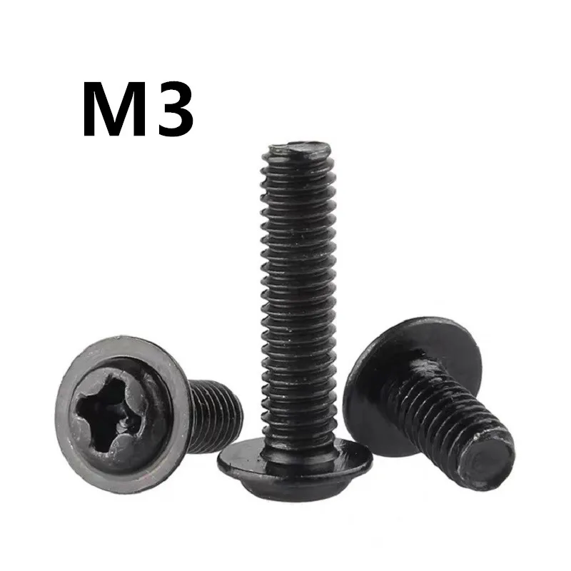 500pcs M3x4/5/6/8/10/12mm PWM DIN967 Black Pan Padded Screws Referral Computer Case Chassis Fixed Motherboard Screws With Pad