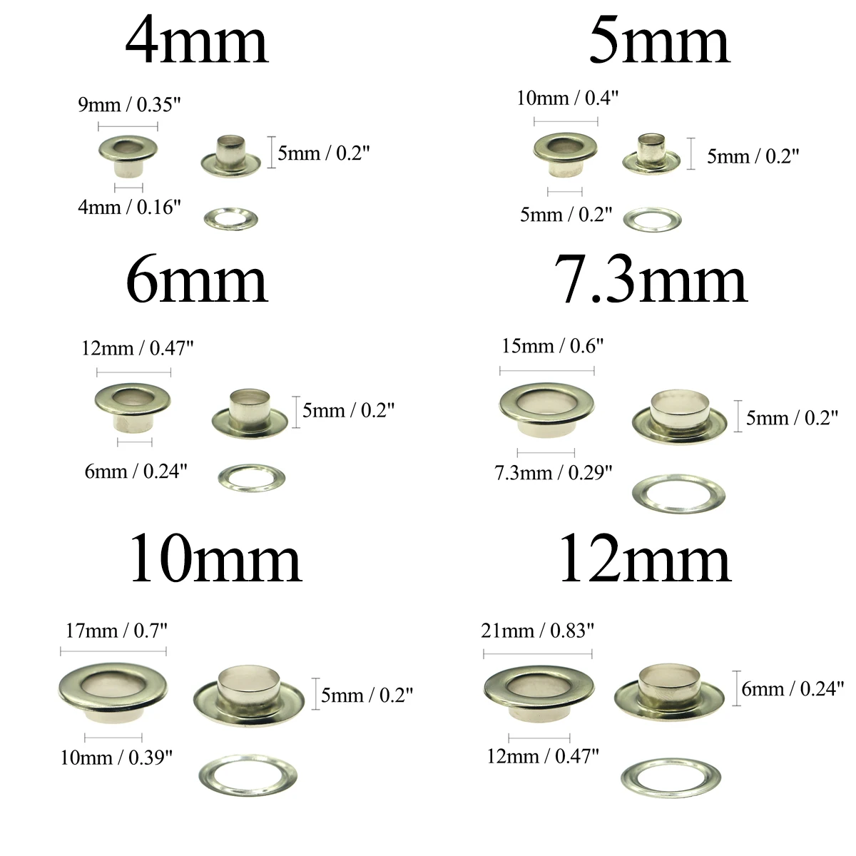 New Silver Plane Eyelets Snaps Internal Diameter Press for Eyelets Grommets Metal for Clothes 3|4|5|6|7.3|10|12|13.5|15|20|30mm