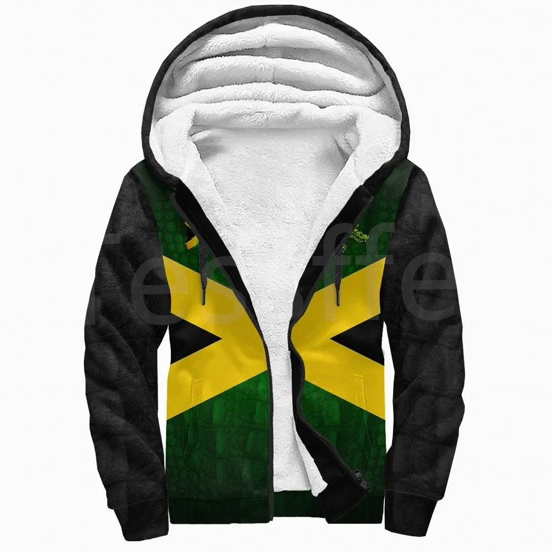 Tesskel-Sudadera con capucha de lana para hombre y mujer, chaqueta informal con estampado de León 3D, bandera del país Reggae, África, México, Rey, emblema, cremallera, invierno, A1