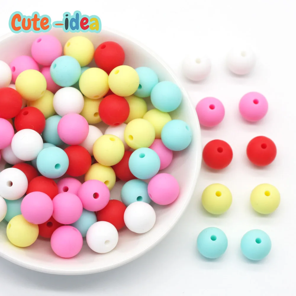 

Cute-idea 12mm 50pc Silicone Beads Round Baby Teether Food Grade BPA Free DIY Baby Teething Nursing Necklace Pacifier Chain Toys