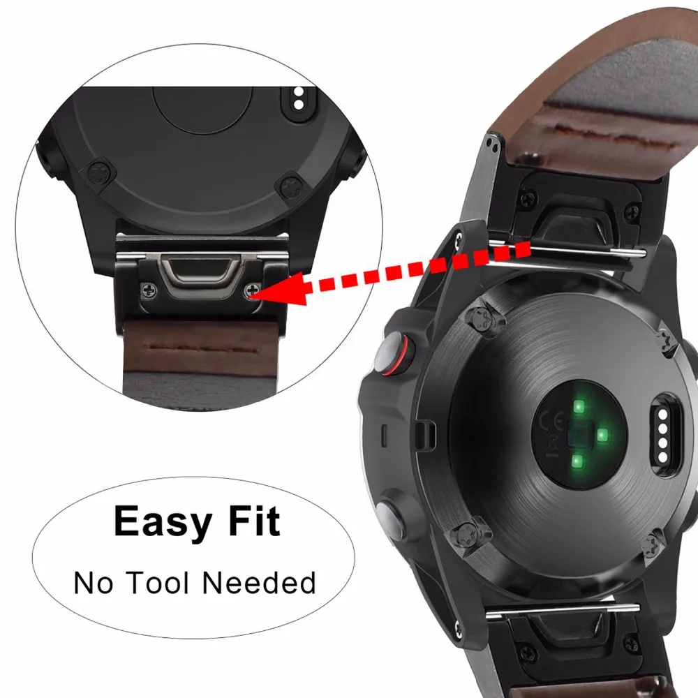 Pulseira de relógio de couro genuíno para quick fit, 20/22/26mm, para garmin fenix 6x pro/5x plus/6s/55/6 pro 5/3/3hr