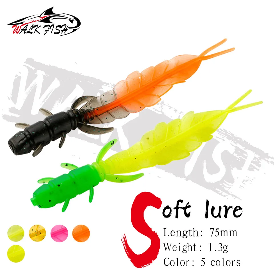OBCK FISH-Leurre souple en silicone pour truite, appât ÉlwobJeff swimbait, ver, 75mm, 1.3g, 5 pièces