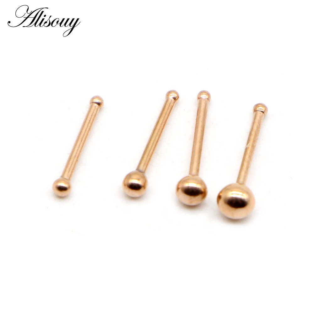 Alisouy 4PCS Surgical Stainless Steel Ball Nose Screw Ring L Rose Gold Color Nose Stud Retainer Holder Piercing Body Jewelry 20g