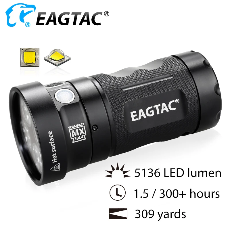 EAGTAC MX30L4XC Base 12 LED Flashlight 5136 Lumens XPG2 Nichia 219C CRI92 4*18650 8*CR123A Battery Photographer