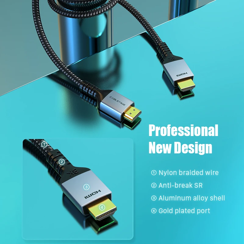 CABLETIME 8K kabel HDMI do laptopa kabel HDMI 2.1 8K/60Hz HDR do Macbook Air rozdzielacz HDMI kabel cyfrowy C388