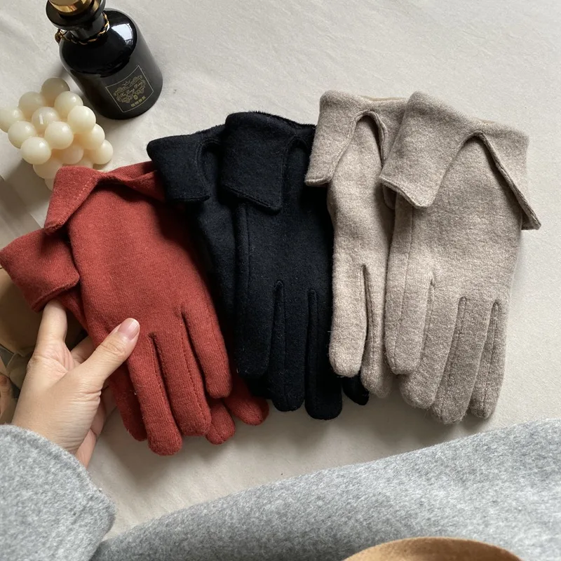 

Зимние женские теплые перчатки, однотонные шерстяные Универсальные перчатки с пятью пальцами, 3 цвета, модные дизайнерские толстые кашемировые перчатки