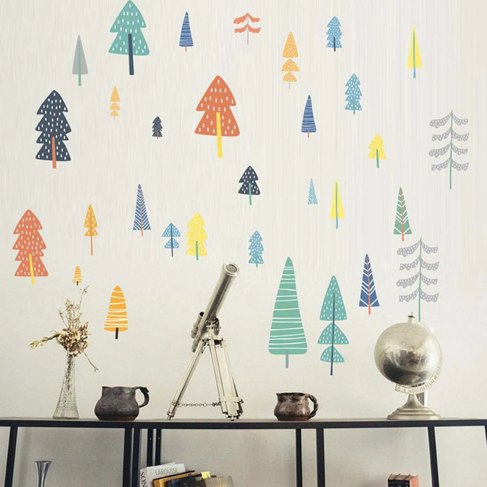 INS Nordic Style Forest Tree Wall Sticker Decals, Vinyl Wall Stickers for Kids Room Decoration, Modern Wall Decor