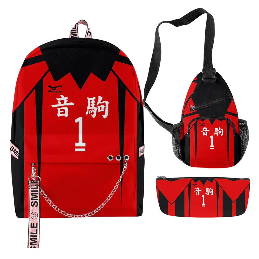 Haikyuu – sac à dos de voyage pour adolescents, 3 pièces/ensemble, sacs d'école pour filles et garçons, trousse à crayons, sac à bandoulière