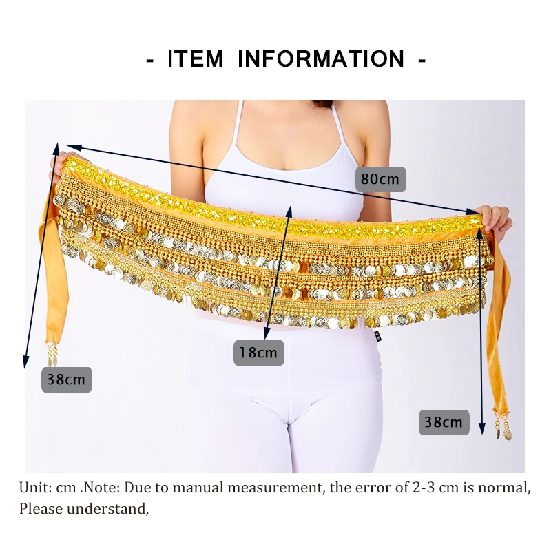 Hip Scarf Belly Dance Belt Oriental Dance Woman  Bellydance Waist Chain Gold Coin Bellydance Costume 13 Color