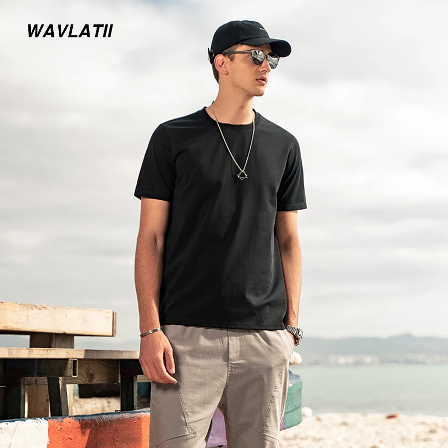 WAVLATII New Men Cotton T shirts Male Dark Green Short Sleeve Summer Solid Casual Tees Tops for Men WMT2101