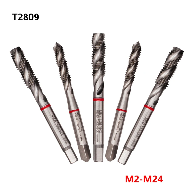 Original T2809 M2-M24 Spiral Flute Taps for Multi-Purpose M3 M4 M8 M10 M12 M14 M16 M18 M20 Tapping for Steel Cast Iron M