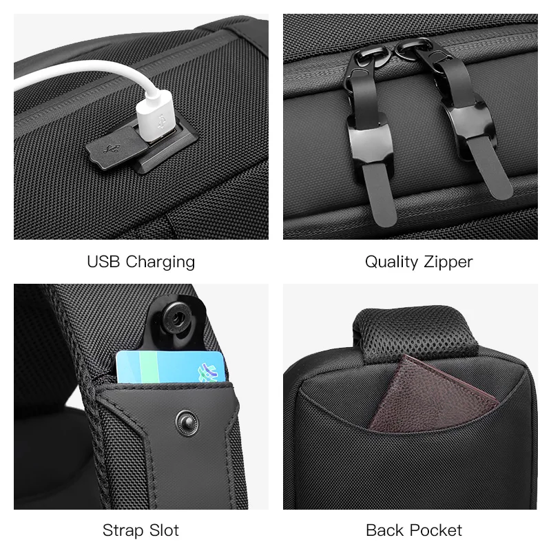 OZUKO-Bolsos de hombro impermeables para hombre, bolsa de mensajero de viaje corta Oxford, bolso de pecho informal, bolso cruzado con carga USB de