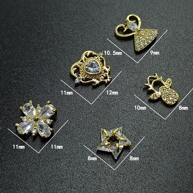 High-End Nail Art Zircon Four-Leaf Flower Metal Inlay 4 Drops Crystal Curved Surface DIY Trendy Nail Accesories 2/5pcs