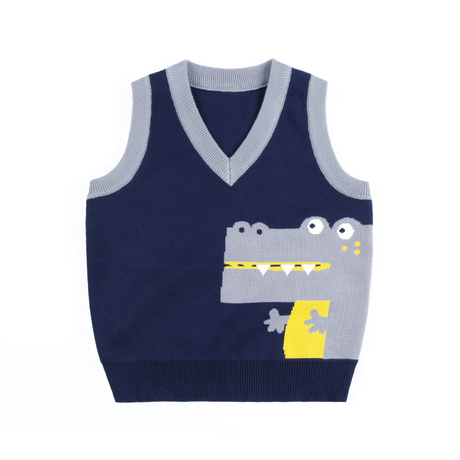 OVTRB Kids Boy Crocodile Sweater Vest Child Autumn Winter Knitted V Neck Sleeveless Pullover School Casual Children Clothes