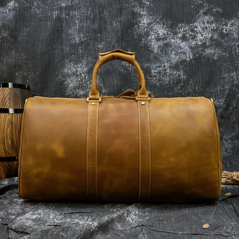 Luufan Big Capacity Genuine Leather Men Travel Bag Vintage Crazy Horse Leather Male Travel Duffel leather Luggage weekend bag