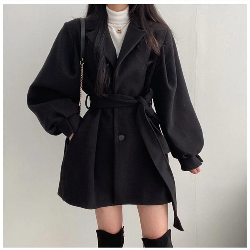 Female Trench Coats Korean Style Single Button Fashionable Windbreaker 2022 New Slim Long Sleeves Autumn Winter Women Outerwear