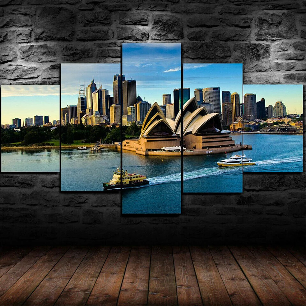 

5 Pieces Wall Art Canvas Painting City Landscape Poster Yacht Modern Home Decoration Modular Living Room Bedroom Framework