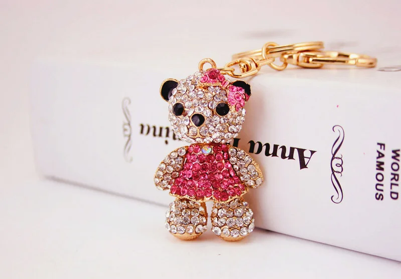 XDPQQ alloy rhinestone new product car pendant key chain bow bear key chain female bag pendant