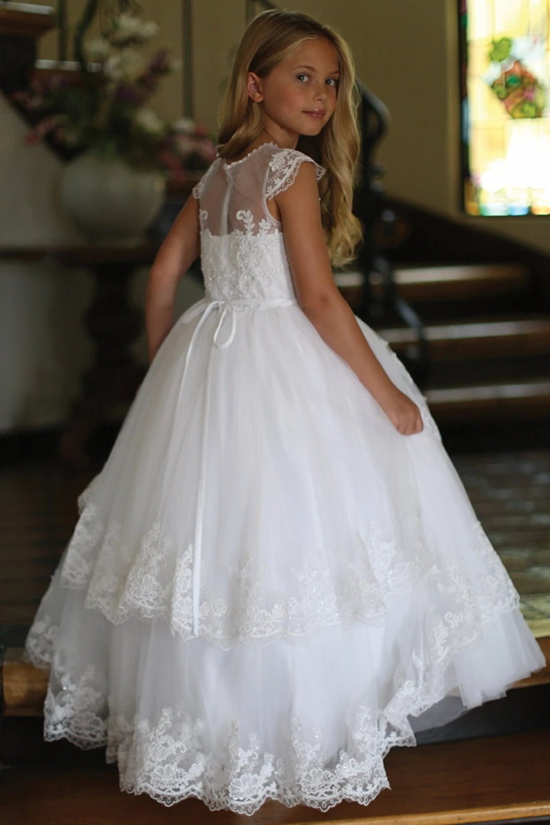 Engel Kleidungsstück Kappe Hülse Blume Mädchen Kleid Appliques Erste Kommunion Kleid Lange Spitze Prinzessin Prom Kleid Ballkleid Kinder Abend