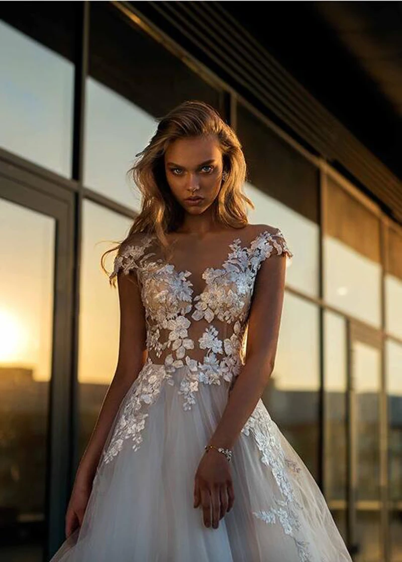 Robe de mariée de plage en tulle avec appliques en dentelle, ligne A, robe de princesse pour patients Boho, ivoire, grande taille, quoi que ce soit, 2023