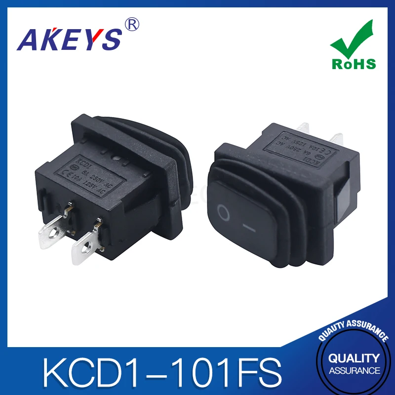 3pcs Ship type waterproof switch 2-pin 2-gear rocker button switch KCD1-101FS black 6A water dispenser power supply 15 * 21