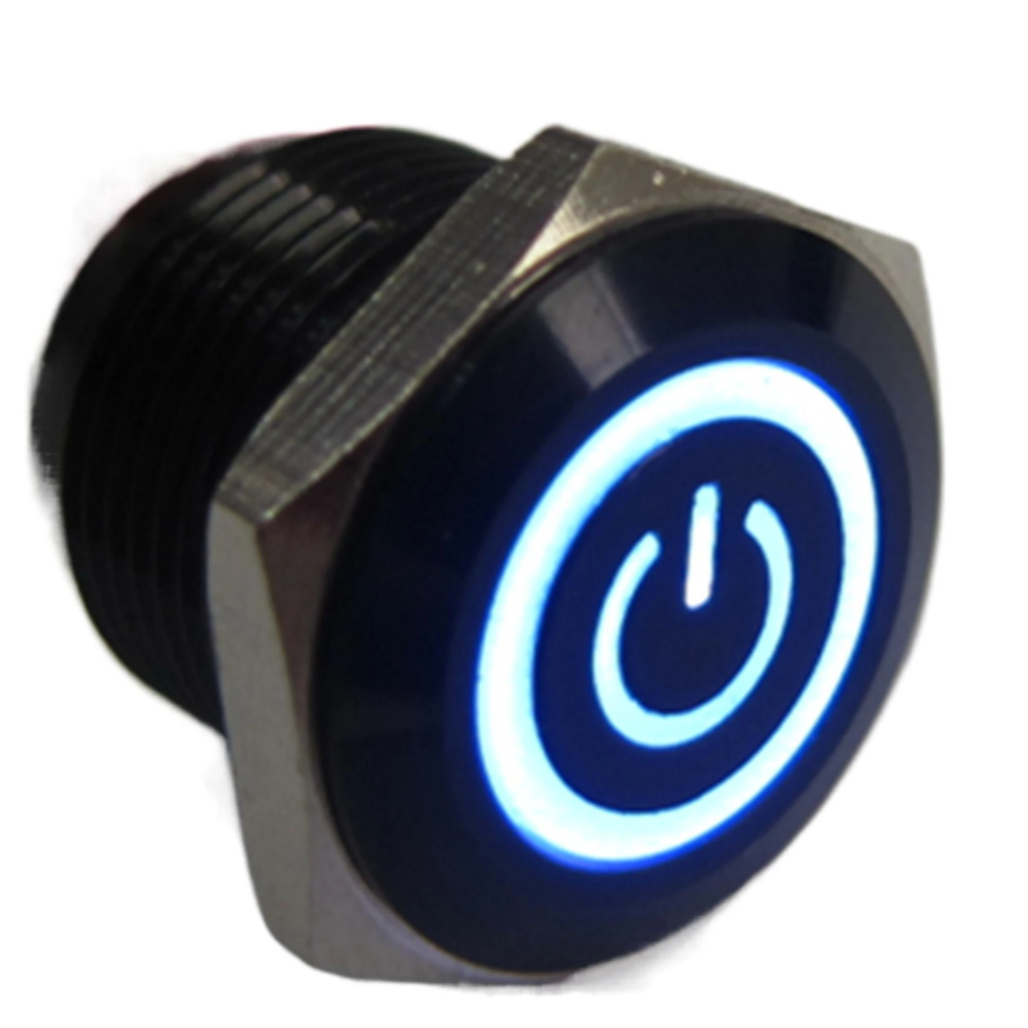 ELEWIND 16mm Black aluminium Flat head illuminated power symbol push on switch ( PM161F-10ET/J/B/12V/A )