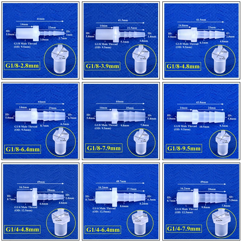 5~200pcs G1/8 1/4 Thread To 2.8~12mm PP Pagoda Direct Connectors Aquarium Tank Air Pump Adapter Irrigation System Hose Joints