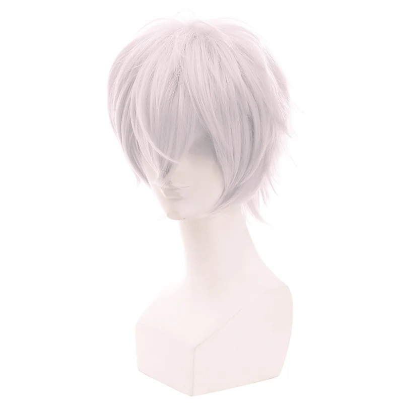 L-email wig Brand New Men Cosplay Wigs 30cm Heat Resistant Short Grey White with Pink Color Synthetic Hair Halloween Cosplay Wig