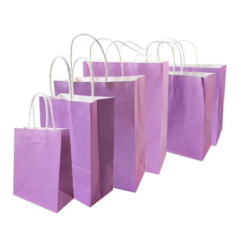 10 Pcs/lot Gift Bags With Handles Multi-function High-end Purple Paper Bags 6 Size Recyclable Bags Environmental Protection Bag