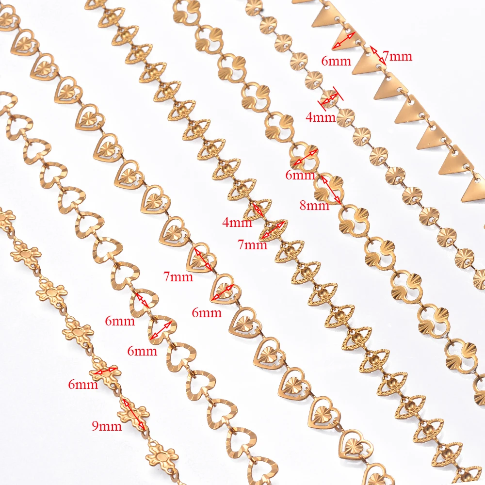 Großhandel 1 Meter Edelstahl Goldfarben Handgefertigte Herz-Auge-Sonnenblumen-Ketten für Damen Halskette Armband Fußkette DIY Schmuck – Detail 1