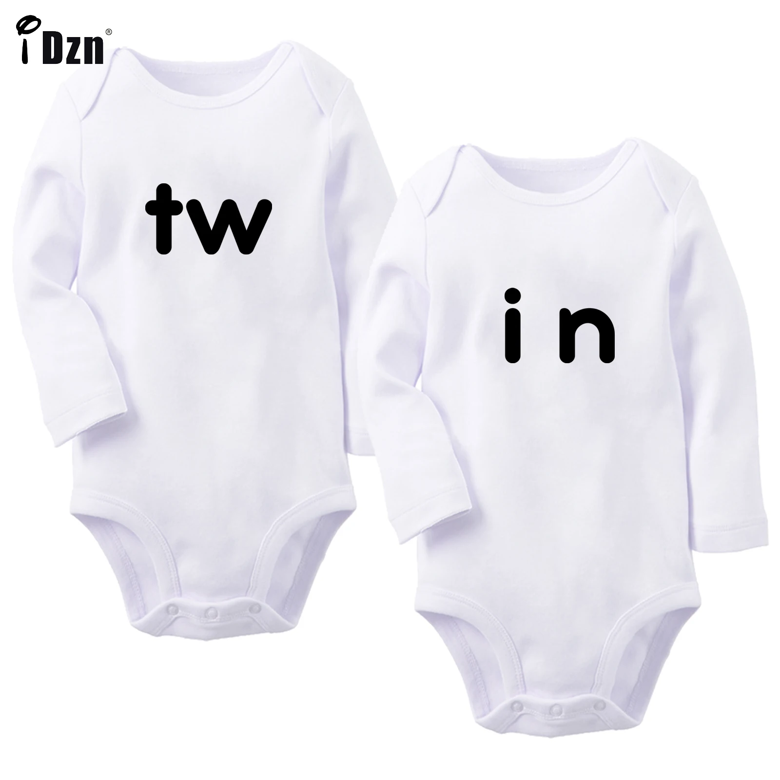 

iDzn New Cute Newborn Clothing Twins Baby Girls TW IN Printed Bodysuit Twin Baby Boys Rompers Long Sleeve 100% Cotton Jumpsuit